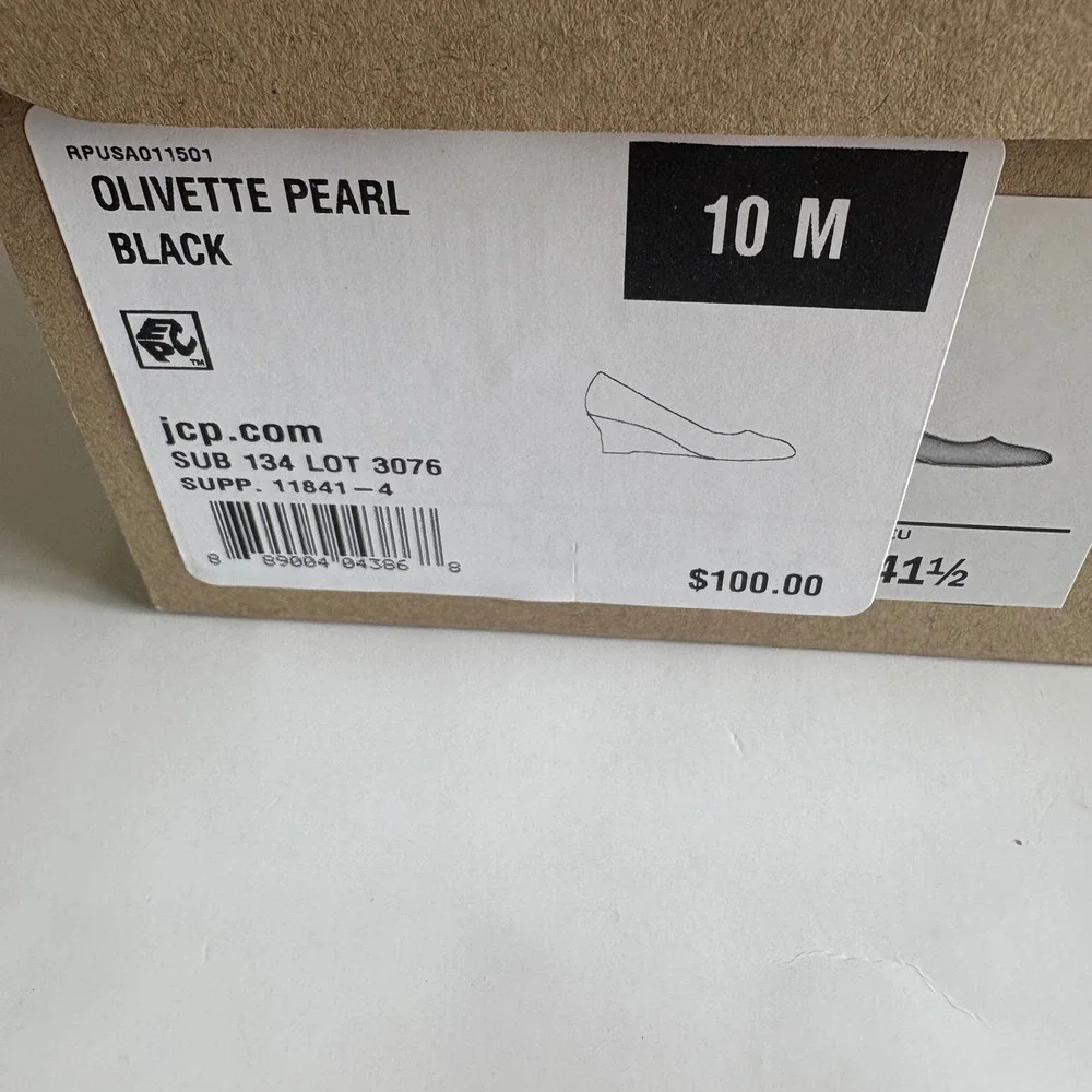 Clarks Collection Olivette Pearl Black Leather Wedge Pumps Womens 10 M New